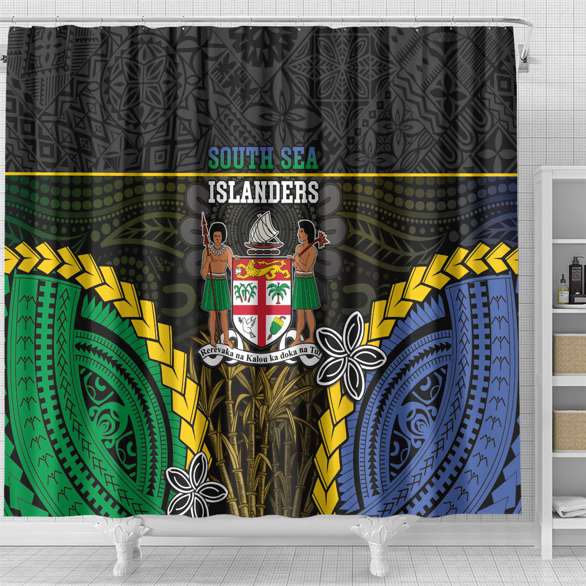 South Sea Islanders And Fiji Shower Curtain Kanakas Fijian Tapa Pattern LT05 - Polynesian Pride