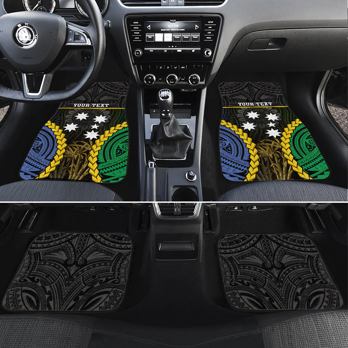 Personalised South Sea Islanders And Solomon Islands Car Mats Kanakas Polynesian Pattern LT05 Set 4pcs Black - Polynesian Pride