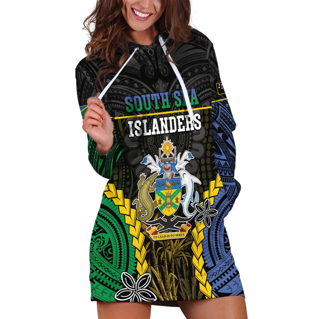 Personalised South Sea Islanders And Solomon Islands Hoodie Dress Kanakas Polynesian Pattern LT05 Black - Polynesian Pride