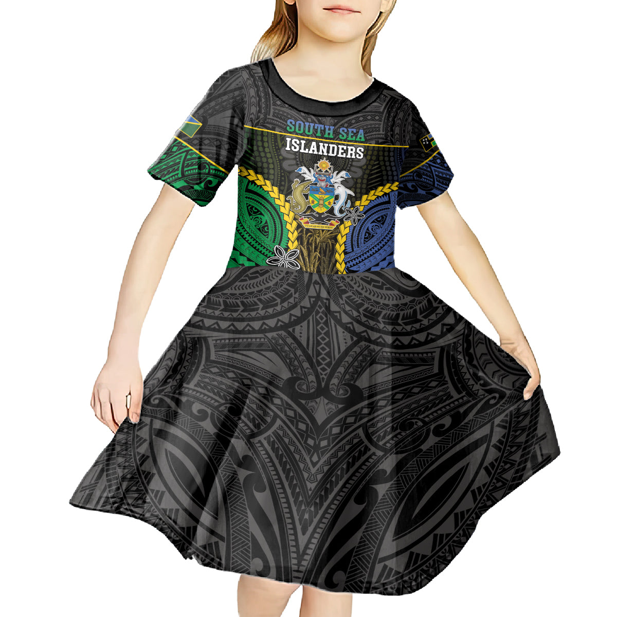 Personalised South Sea Islanders And Solomon Islands Kid Short Sleeve Dress Kanakas Polynesian Pattern LT05 - Polynesian Pride