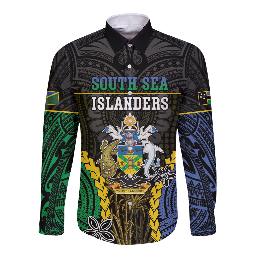 Personalised South Sea Islanders And Solomon Islands Long Sleeve Button Shirt Kanakas Polynesian Pattern LT05 Unisex Black - Polynesian Pride