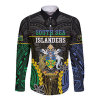 Personalised South Sea Islanders And Solomon Islands Long Sleeve Button Shirt Kanakas Polynesian Pattern LT05 Unisex Black - Polynesian Pride