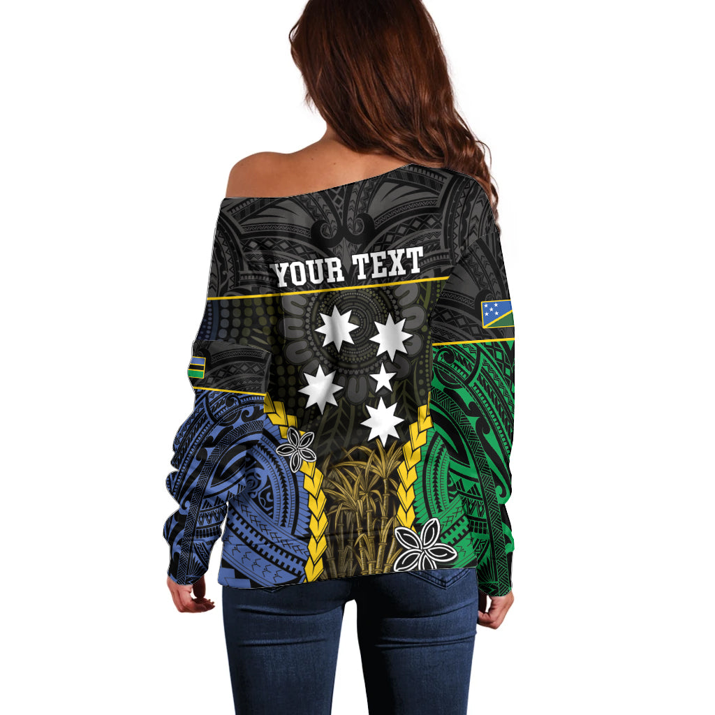 Personalised South Sea Islanders And Solomon Islands Off Shoulder Sweater Kanakas Polynesian Pattern LT05 - Polynesian Pride