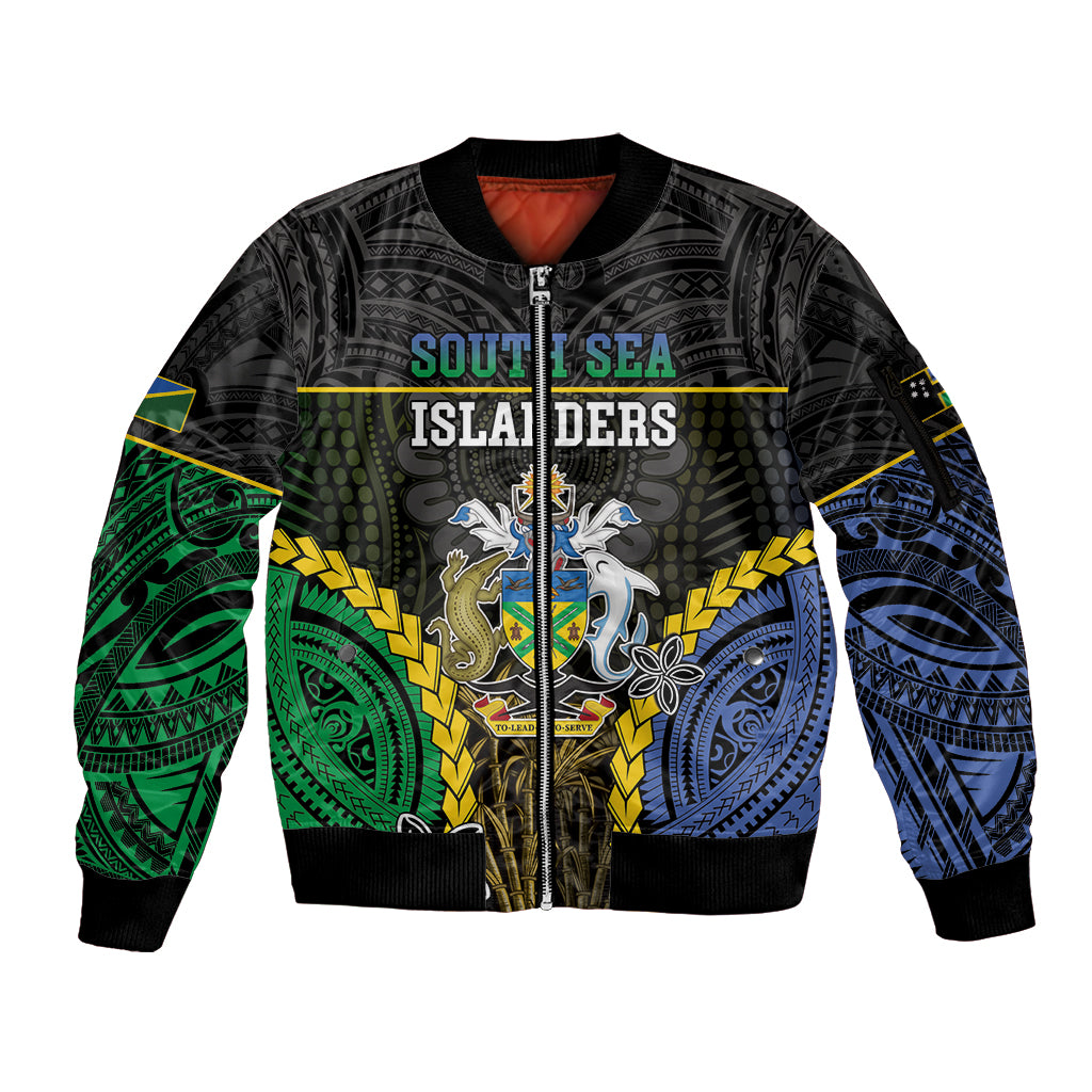 Personalised South Sea Islanders And Solomon Islands Sleeve Zip Bomber Jacket Kanakas Polynesian Pattern LT05 Unisex Black - Polynesian Pride