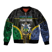 Personalised South Sea Islanders And Solomon Islands Sleeve Zip Bomber Jacket Kanakas Polynesian Pattern LT05 Unisex Black - Polynesian Pride