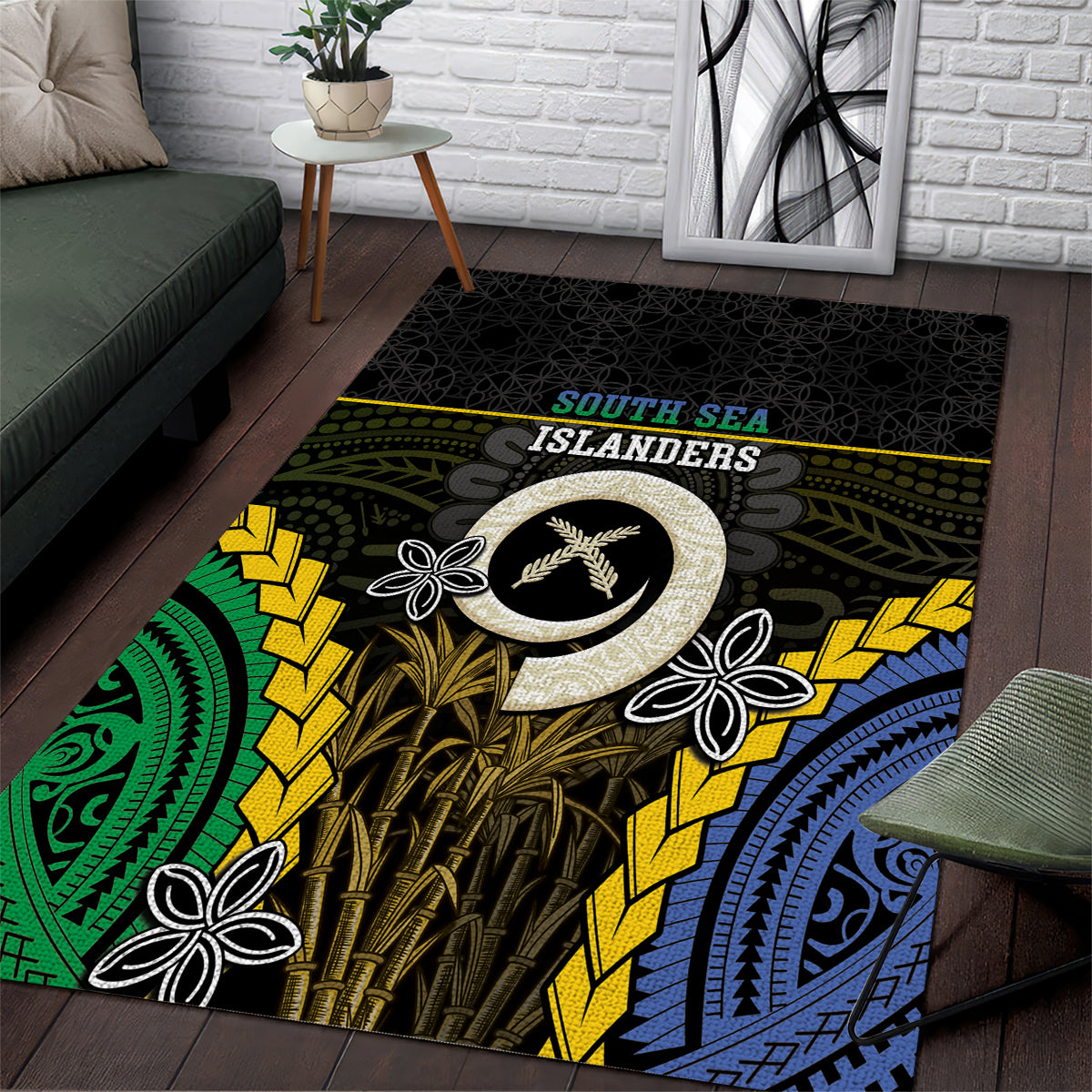 South Sea Islanders And Vanuatu Area Rug Kanakas Sand Drawing Pattern LT05 Black - Polynesian Pride