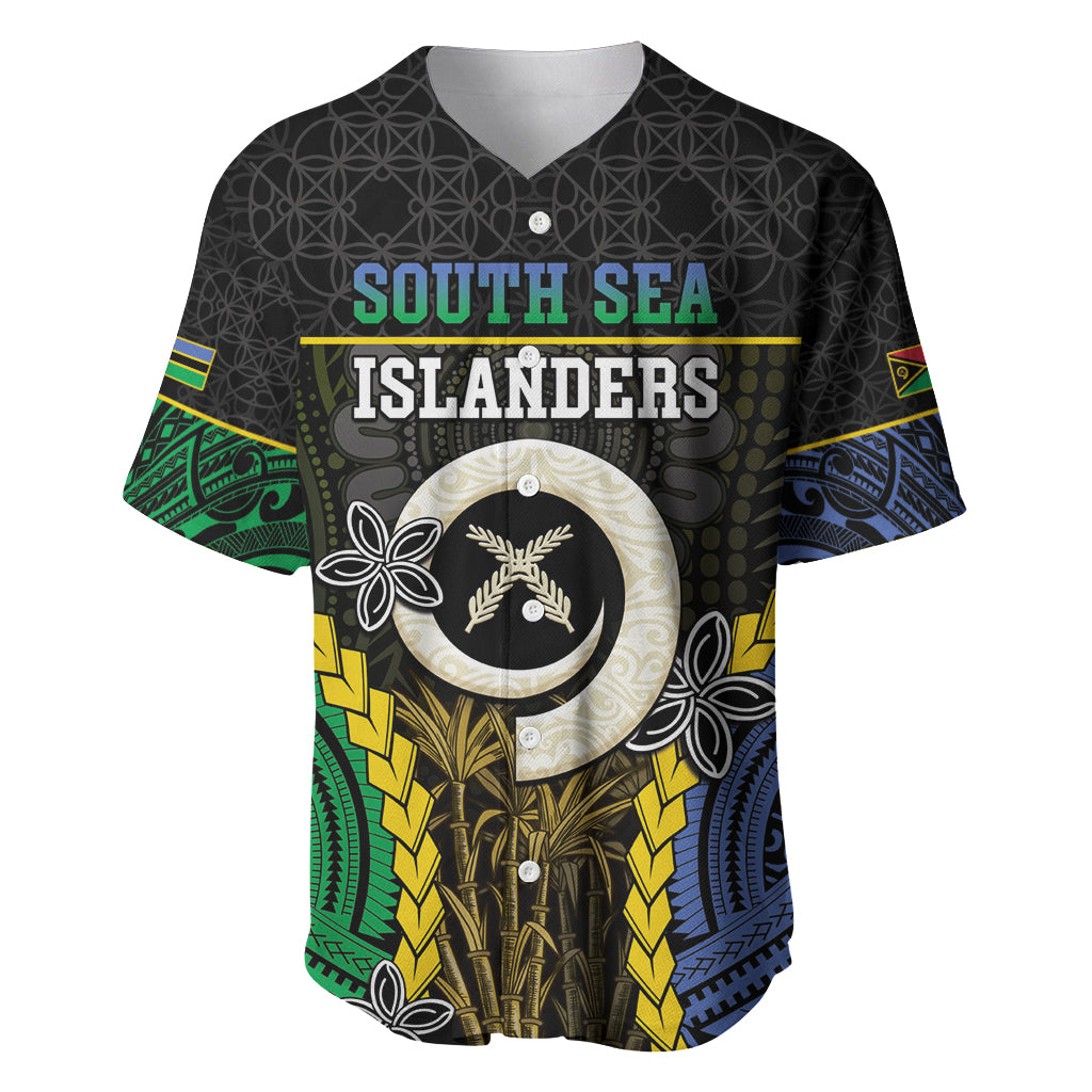 Personalised South Sea Islanders And Vanuatu Baseball Jersey Kanakas Sand Drawing Pattern LT05 Black - Polynesian Pride