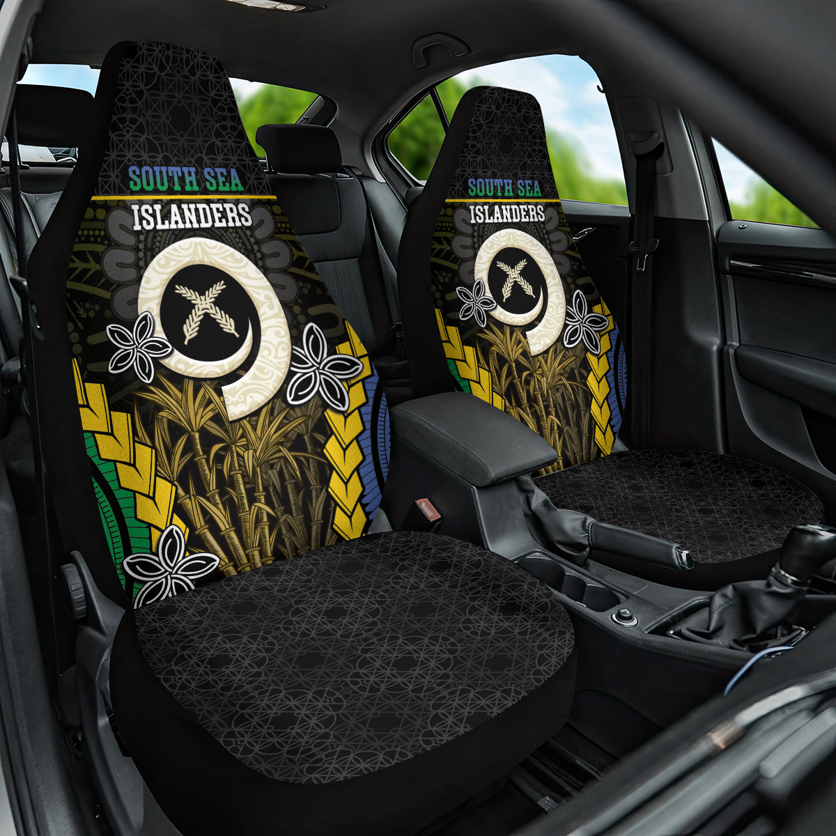 South Sea Islanders And Vanuatu Car Seat Cover Kanakas Sand Drawing Pattern LT05 One Size Black - Polynesian Pride
