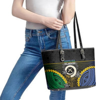 South Sea Islanders And Vanuatu Leather Tote Bag Kanakas Sand Drawing Pattern LT05 - Polynesian Pride