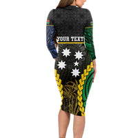 Personalised South Sea Islanders And Vanuatu Long Sleeve Bodycon Dress Kanakas Sand Drawing Pattern LT05 - Polynesian Pride