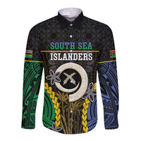 Personalised South Sea Islanders And Vanuatu Long Sleeve Button Shirt Kanakas Sand Drawing Pattern LT05 Unisex Black - Polynesian Pride