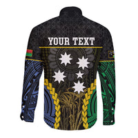 Personalised South Sea Islanders And Vanuatu Long Sleeve Button Shirt Kanakas Sand Drawing Pattern LT05 - Polynesian Pride