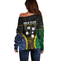 Personalised South Sea Islanders And Vanuatu Off Shoulder Sweater Kanakas Sand Drawing Pattern LT05 - Polynesian Pride
