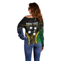 Personalised South Sea Islanders And Vanuatu Off Shoulder Sweater Kanakas Sand Drawing Pattern LT05 - Polynesian Pride
