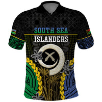 Personalised South Sea Islanders And Vanuatu Polo Shirt Kanakas Sand Drawing Pattern LT05 Black - Polynesian Pride