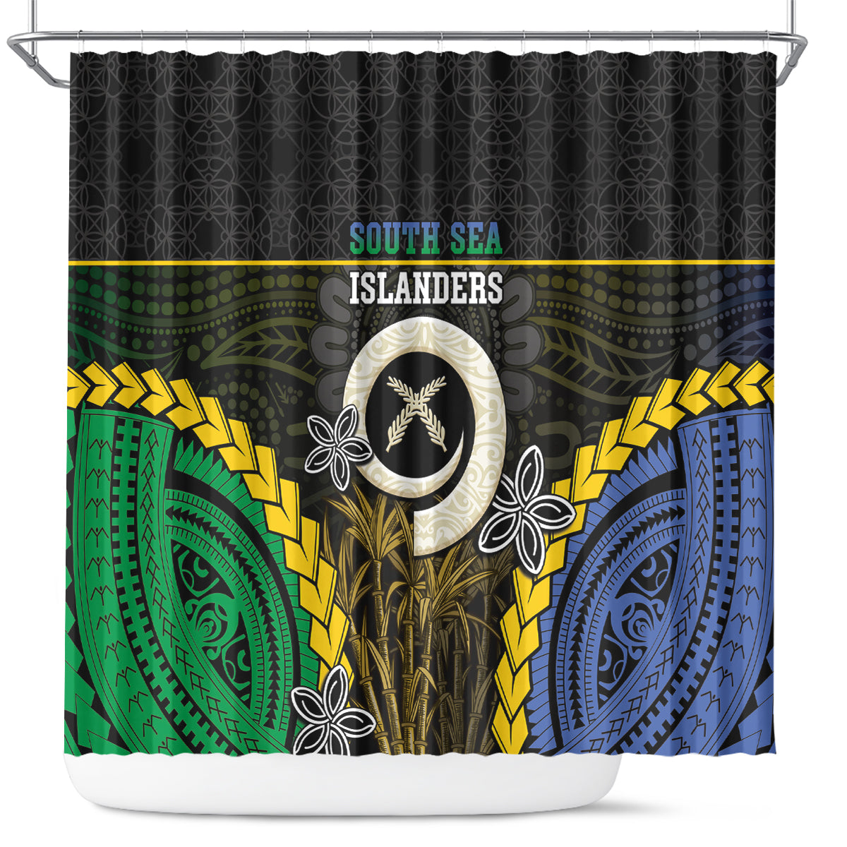 South Sea Islanders And Vanuatu Shower Curtain Kanakas Sand Drawing Pattern LT05 Black - Polynesian Pride