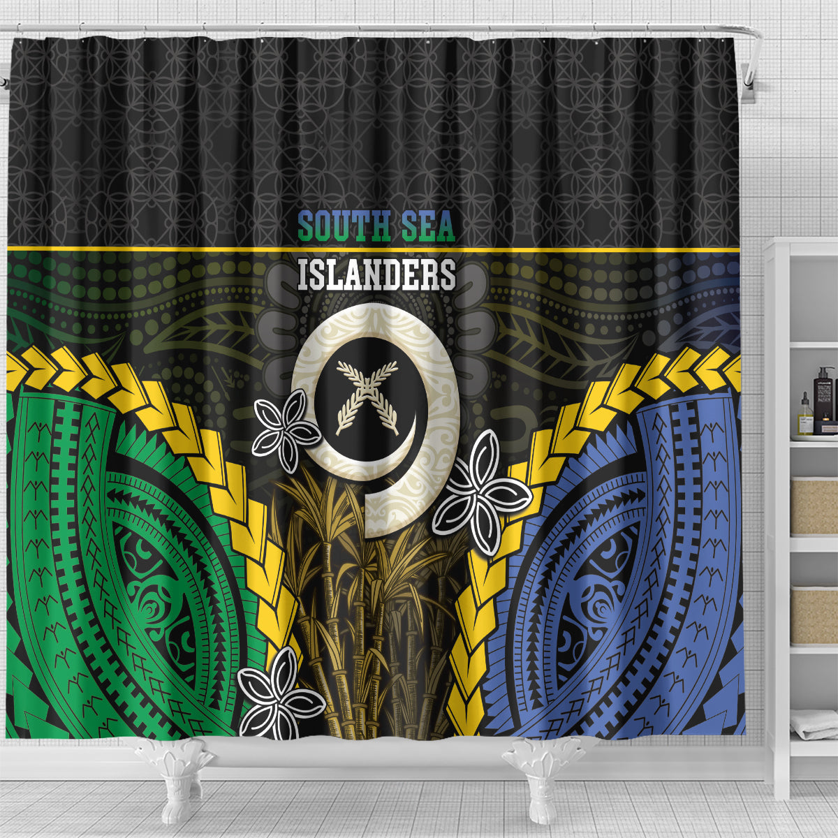 South Sea Islanders And Vanuatu Shower Curtain Kanakas Sand Drawing Pattern LT05 - Polynesian Pride