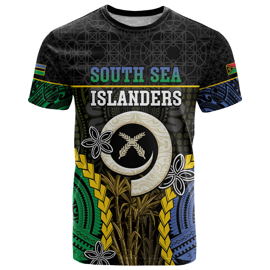 Personalised South Sea Islanders And Vanuatu T Shirt Kanakas Sand Drawing Pattern LT05 Black - Polynesian Pride