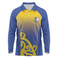 Custom James Cook High School Long Sleeve Polo Shirt Maori Koru Pattern LT05 Blue - Polynesian Pride