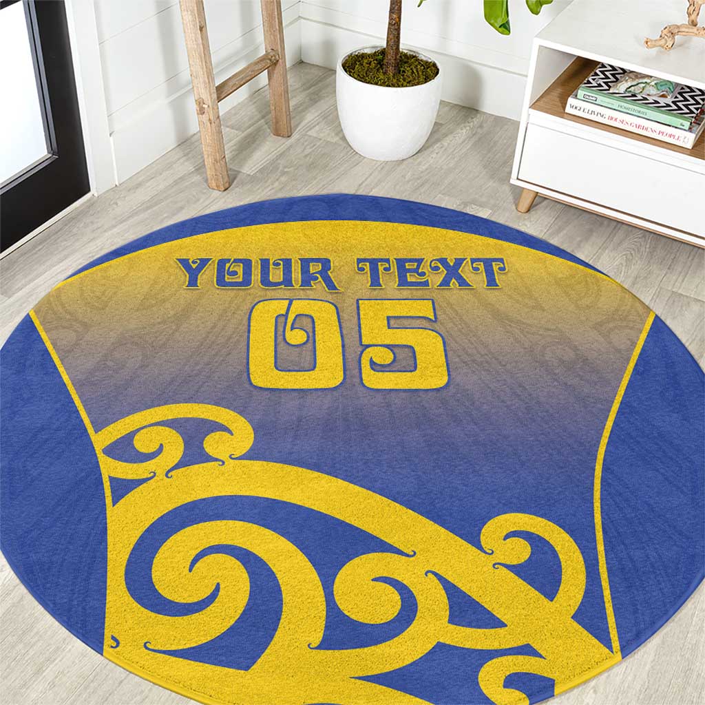 Custom James Cook High School Round Carpet Maori Koru Pattern LT05 Blue - Polynesian Pride