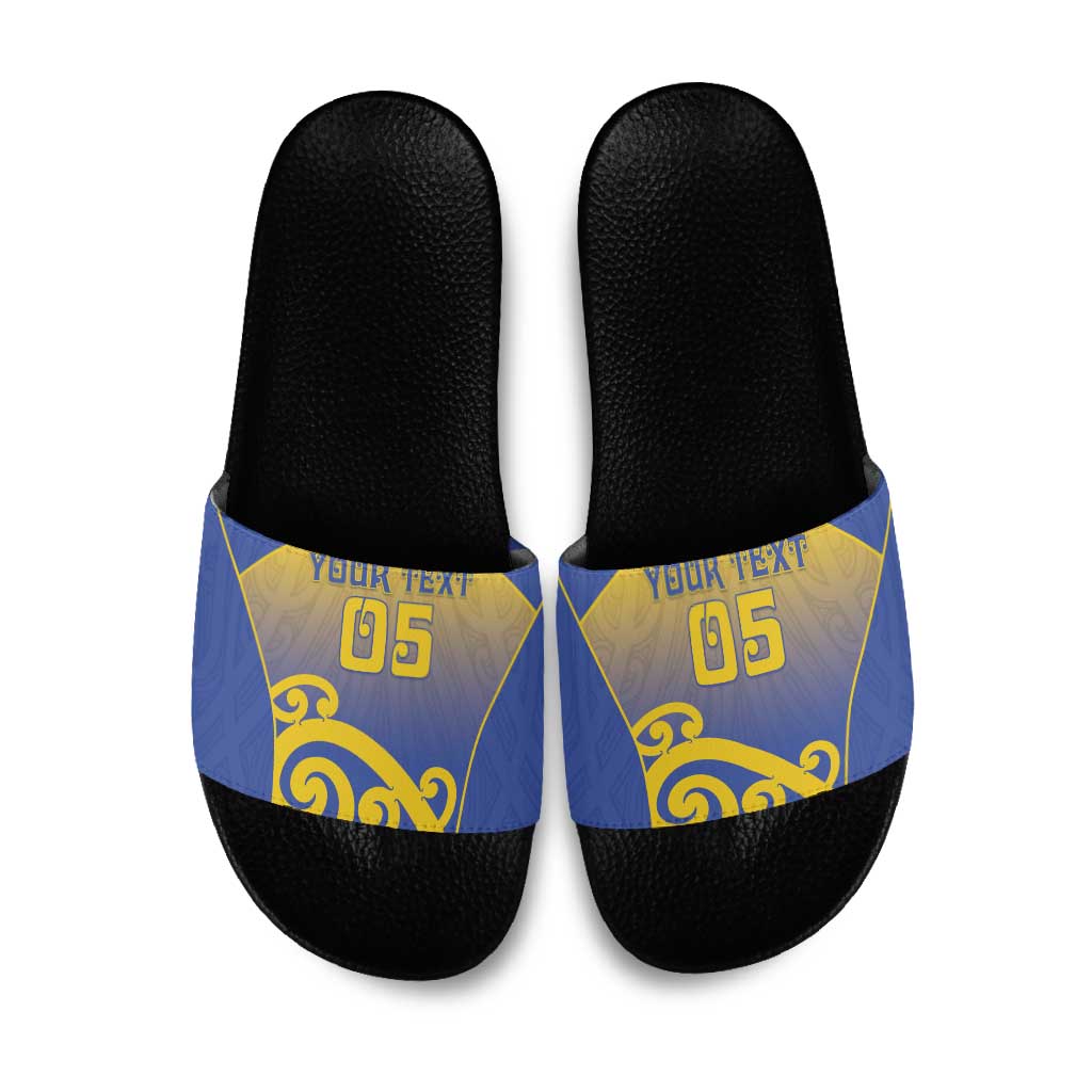 Custom James Cook High School Slide Sandals Maori Koru Pattern LT05 Blue - Polynesian Pride
