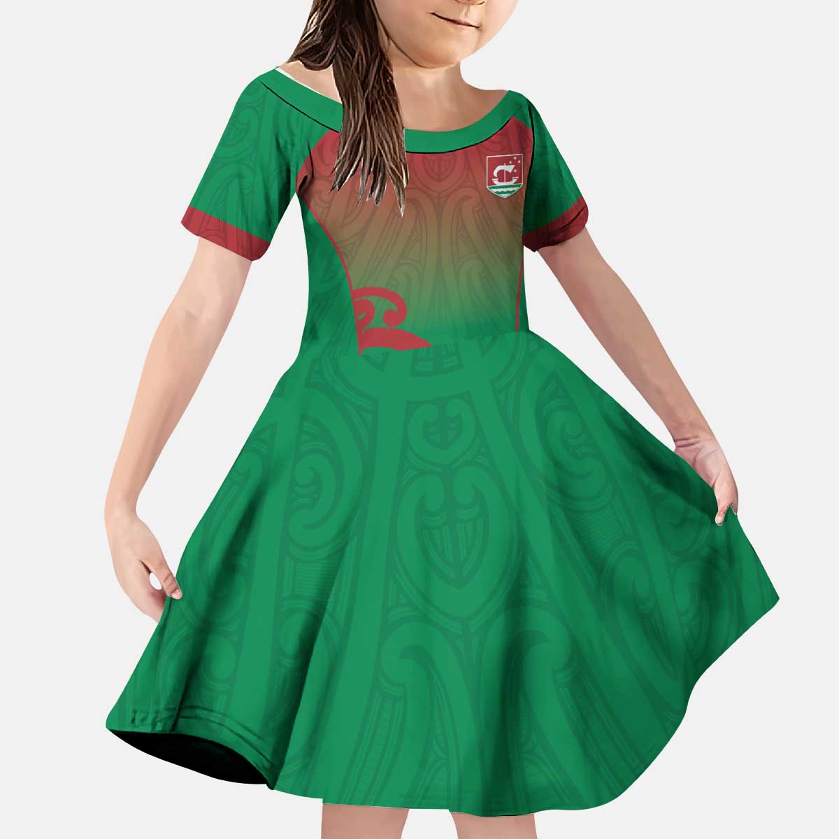 Custom Onehunga High School Kid Short Sleeve Dress Maori Koru Pattern LT05 KID Green - Polynesian Pride