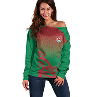 Custom Onehunga High School Off Shoulder Sweater Maori Koru Pattern LT05 Women Green - Polynesian Pride