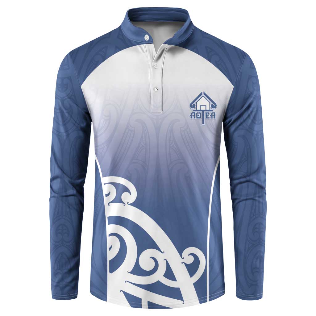 Custom New Zealand Aotea College Button Sweatshirt Maori Koru Pattern LT05 Blue - Polynesian Pride