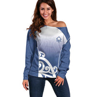 Custom New Zealand Aotea College Off Shoulder Sweater Maori Koru Pattern LT05 Women Blue - Polynesian Pride