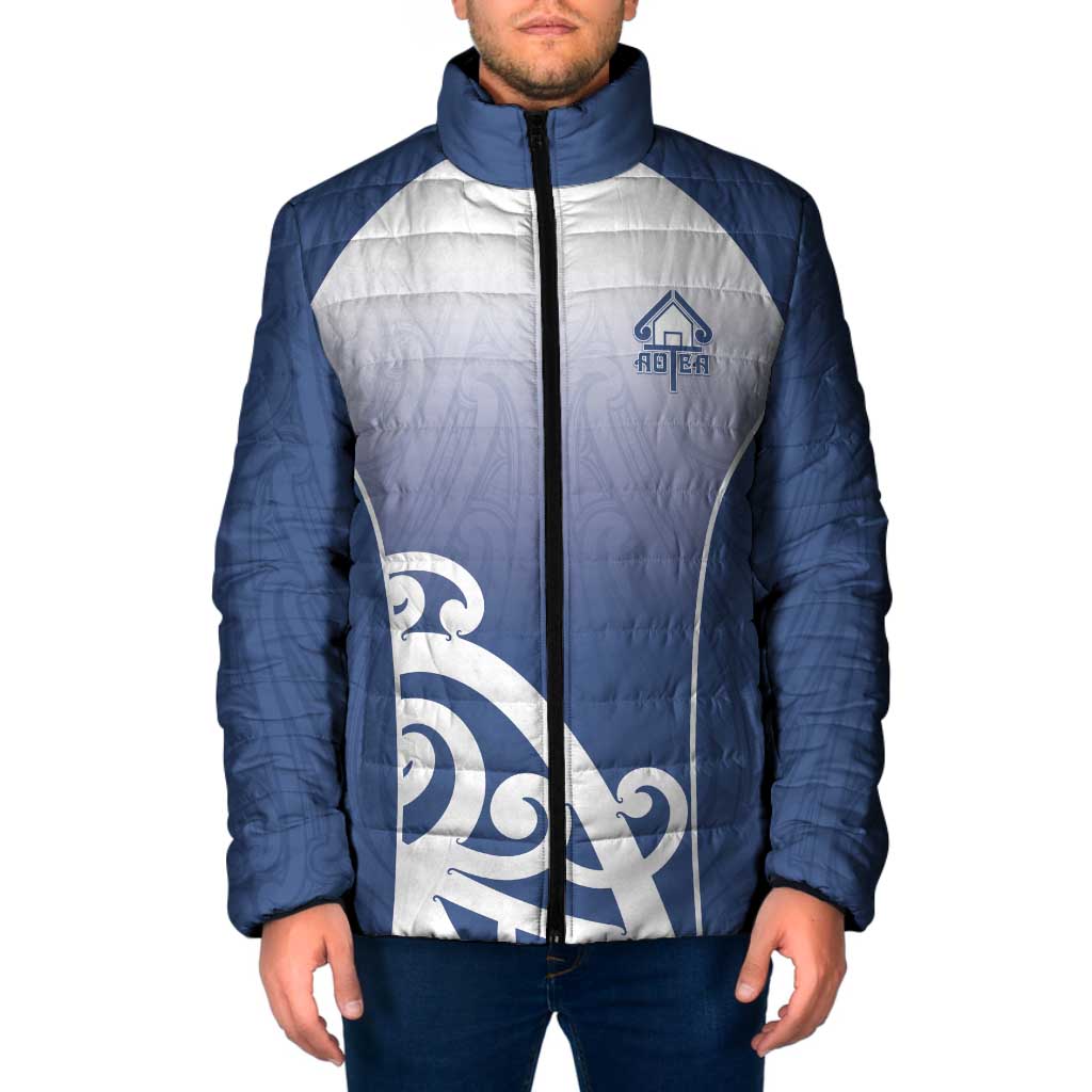Custom New Zealand Aotea College Padded Jacket Maori Koru Pattern LT05 Men Blue - Polynesian Pride