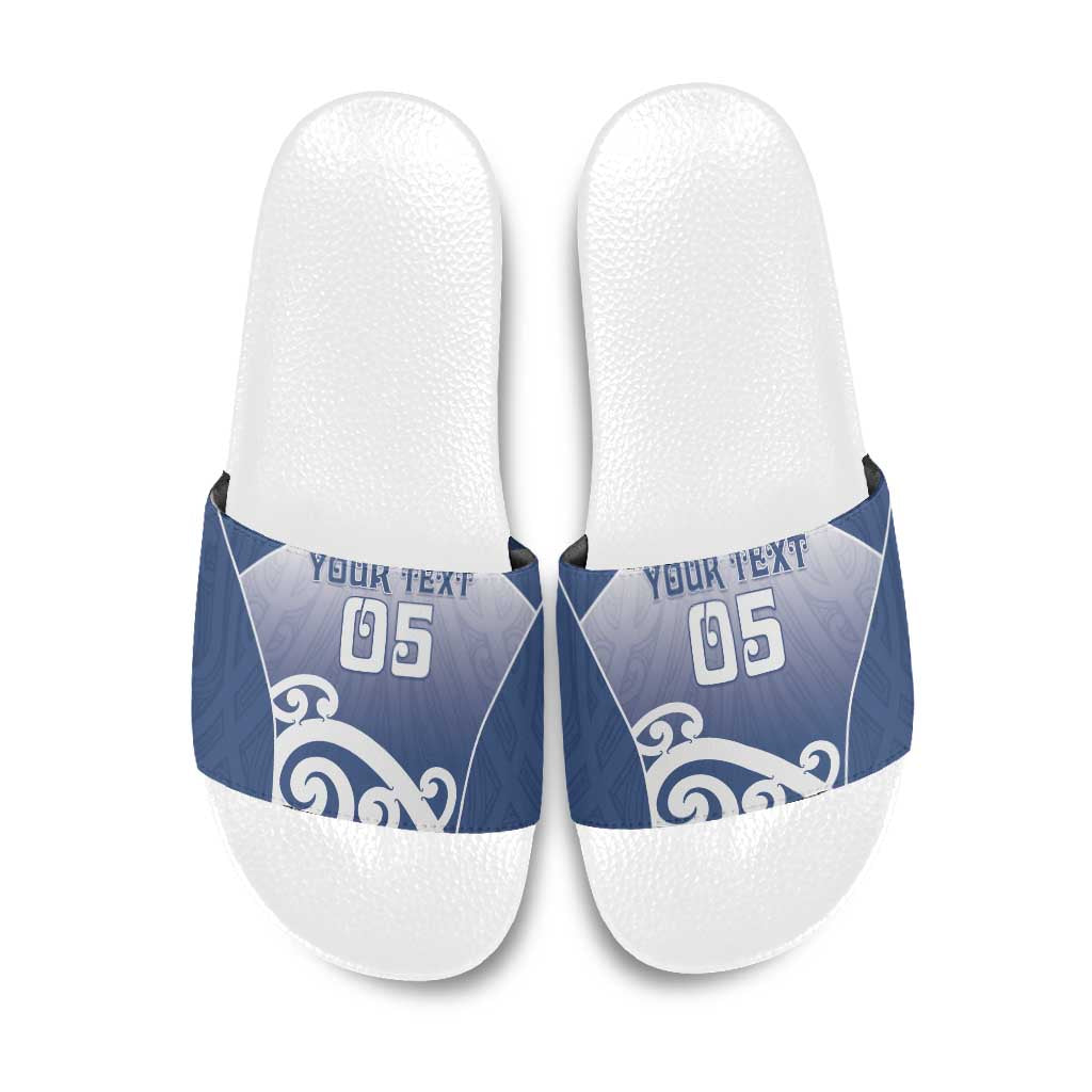 Custom New Zealand Aotea College Slide Sandals Maori Koru Pattern LT05 Blue - Polynesian Pride
