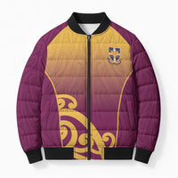 Custom Waiuku College Bomber Puffer Jacket Maori Koru Pattern LT05 Unisex Maroon - Polynesian Pride