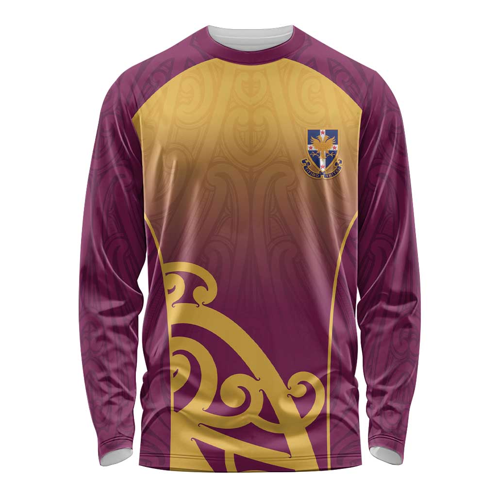 Custom Waiuku College Long Sleeve Shirt Maori Koru Pattern LT05 Unisex Maroon - Polynesian Pride