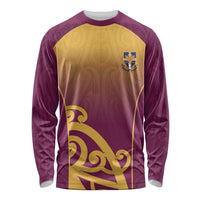 Custom Waiuku College Long Sleeve Shirt Maori Koru Pattern LT05 Unisex Maroon - Polynesian Pride