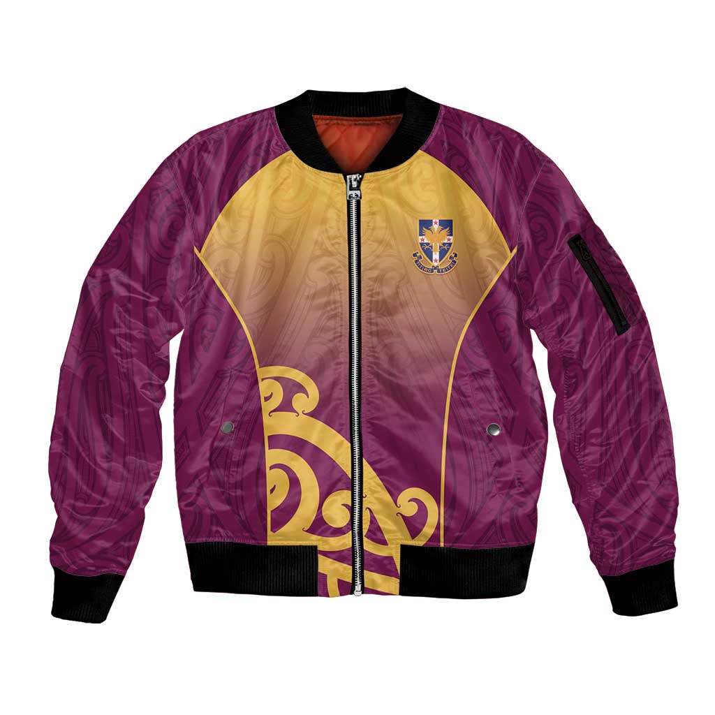 Custom Waiuku College Sleeve Zip Bomber Jacket Maori Koru Pattern LT05 Unisex Maroon - Polynesian Pride
