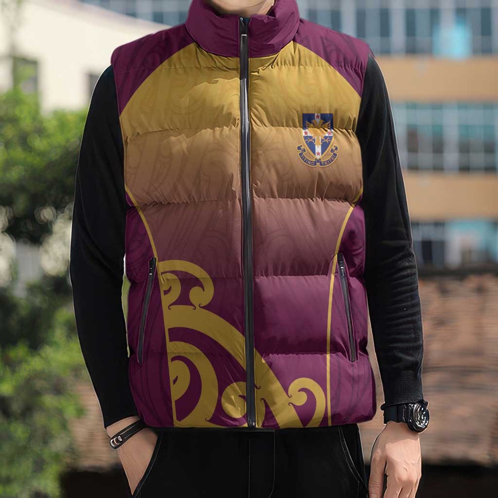 Custom Waiuku College Sleeveless Puffer Jacket Maori Koru Pattern LT05 - Polynesian Pride