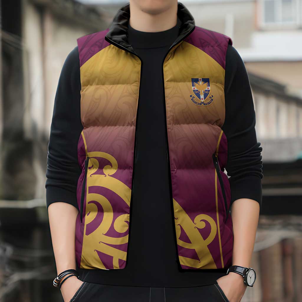 Custom Waiuku College Sleeveless Puffer Jacket Maori Koru Pattern LT05 - Polynesian Pride