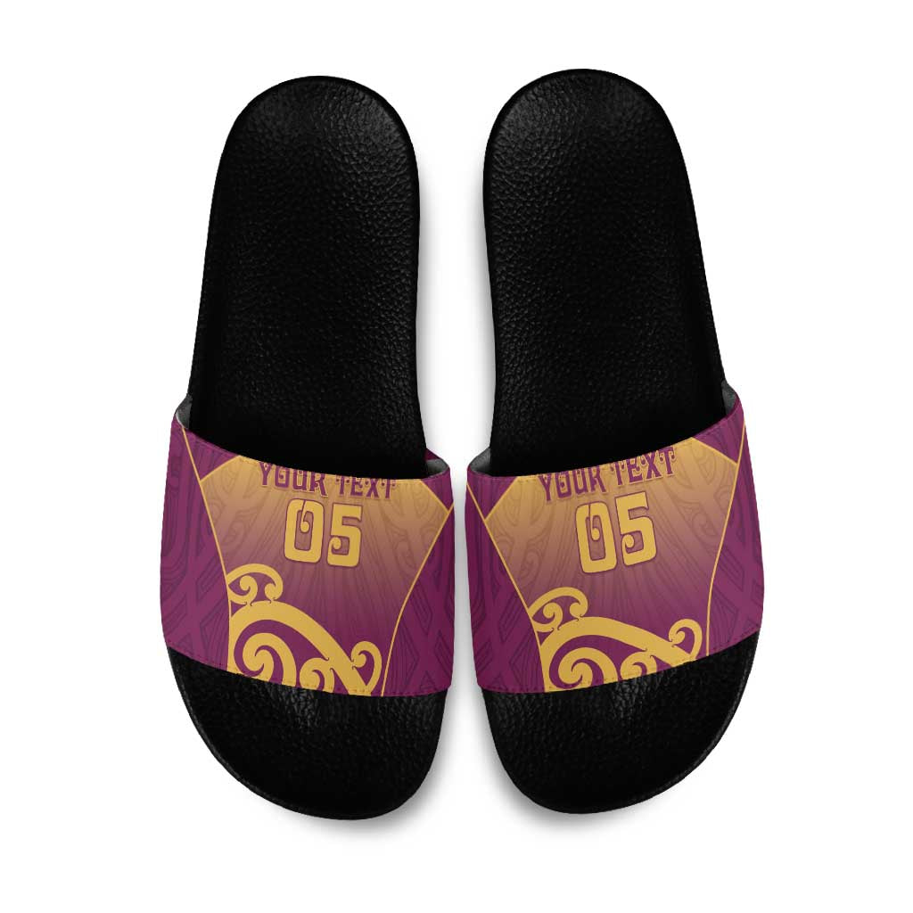 Custom Waiuku College Slide Sandals Maori Koru Pattern LT05 Maroon - Polynesian Pride