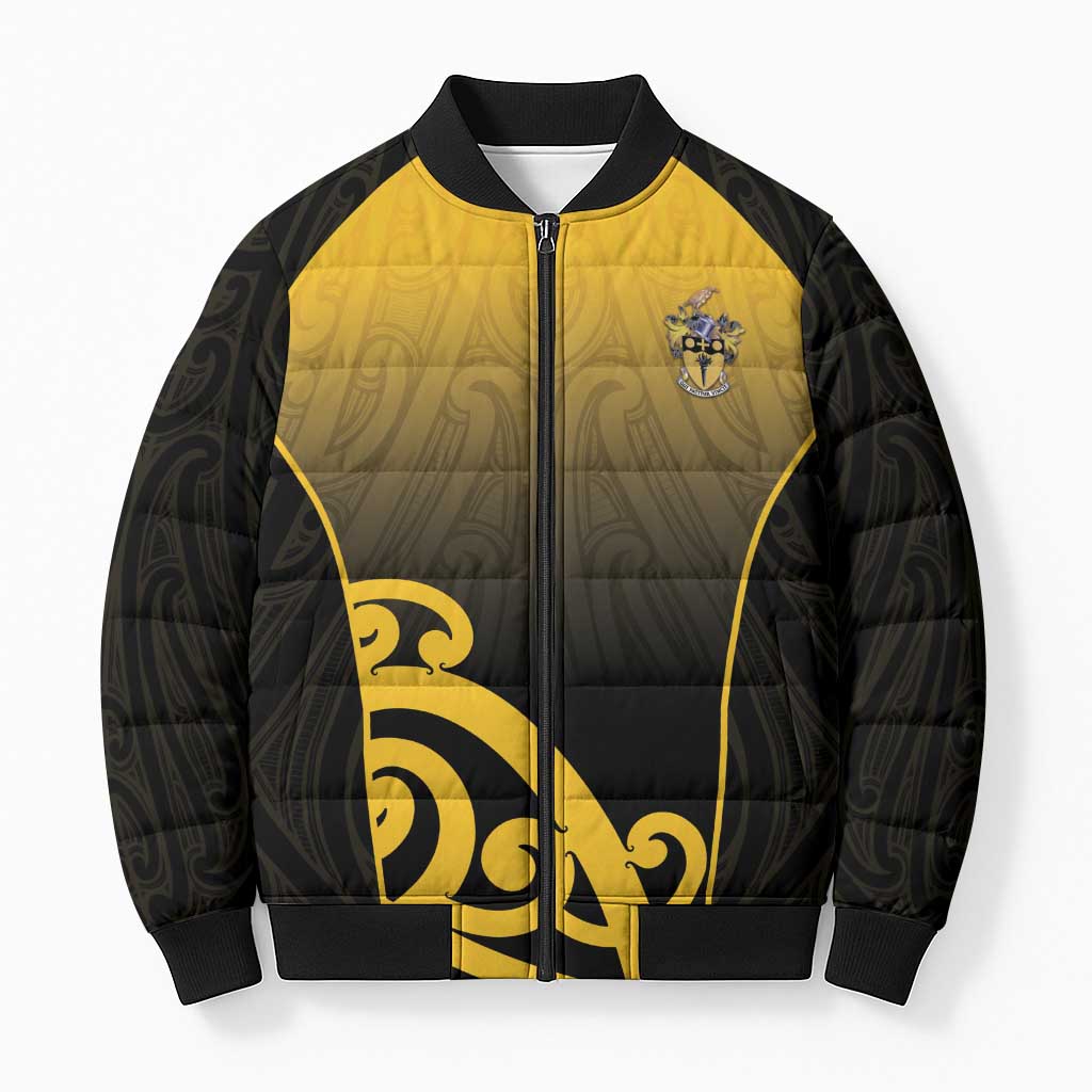 Custom Motueka High School Bomber Puffer Jacket Maori Koru Pattern LT05 Unisex Black - Polynesian Pride