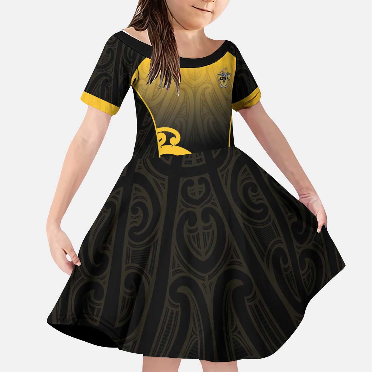 Custom Motueka High School Kid Short Sleeve Dress Maori Koru Pattern LT05 KID Black - Polynesian Pride