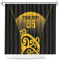 Custom Motueka High School Shower Curtain Maori Koru Pattern LT05 Black - Polynesian Pride