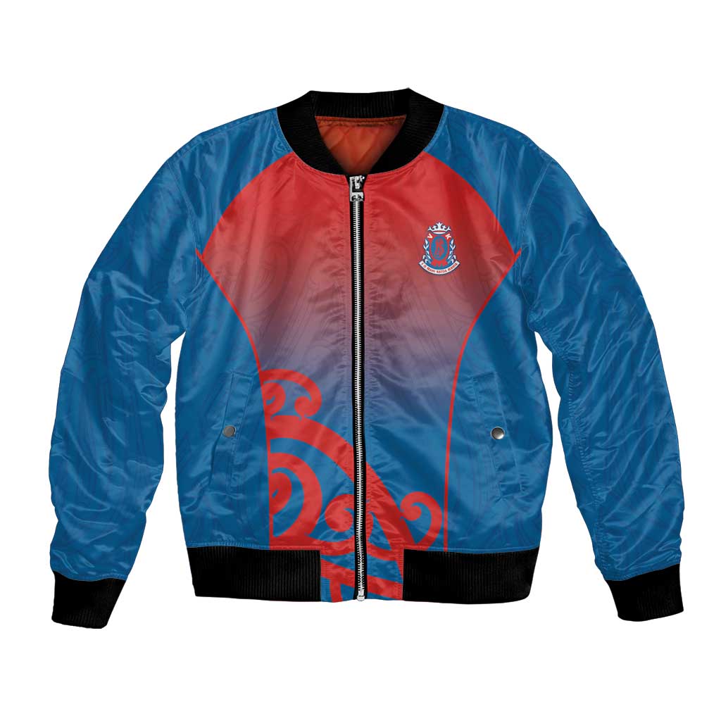 Custom St Joseph's Maori Girls' College Bomber Jacket Maori Koru Pattern LT05 Unisex Blue - Polynesian Pride