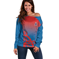 Custom St Joseph's Maori Girls' College Off Shoulder Sweater Maori Koru Pattern LT05 Women Blue - Polynesian Pride