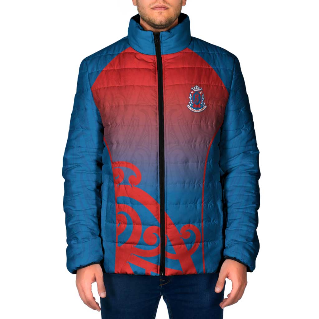 Custom St Joseph's Maori Girls' College Padded Jacket Maori Koru Pattern LT05 Men Blue - Polynesian Pride