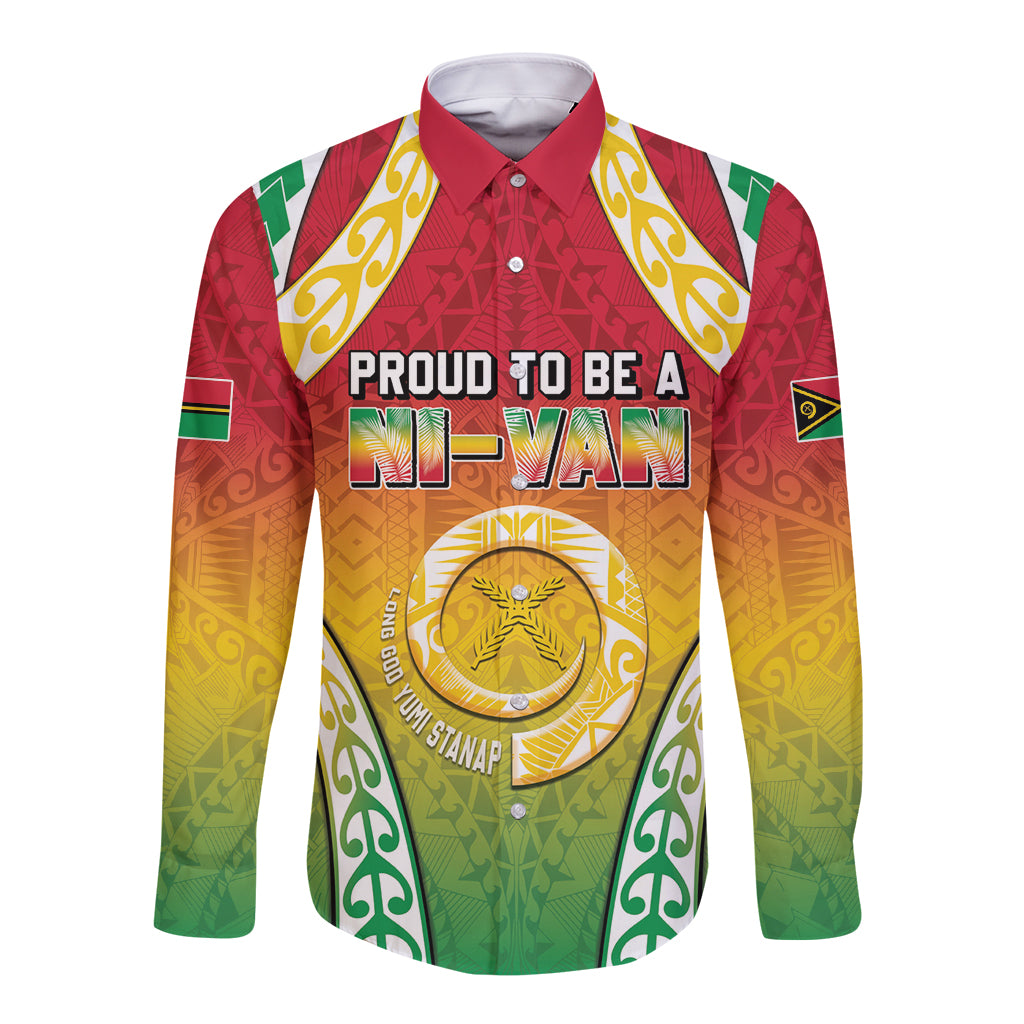 Personalised Vanuatu Long Sleeve Button Shirt Proud To Be A Ni-Van With Tribal Pattern LT05 Unisex Reggae - Polynesian Pride