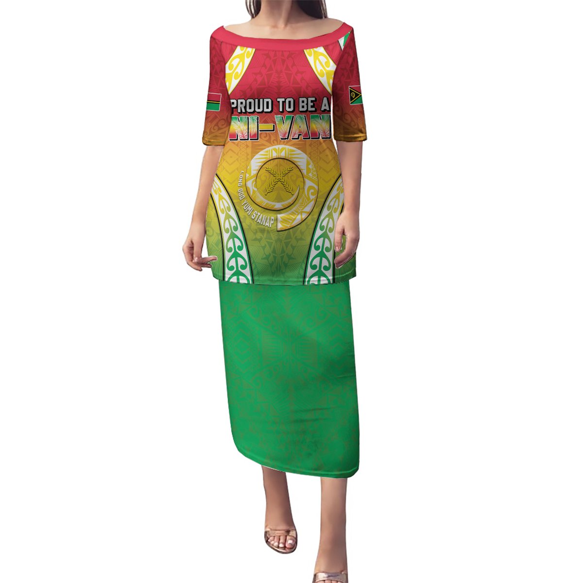 Personalised Vanuatu Puletasi Proud To Be A Ni-Van With Tribal Pattern LT05 Long Dress Reggae - Polynesian Pride