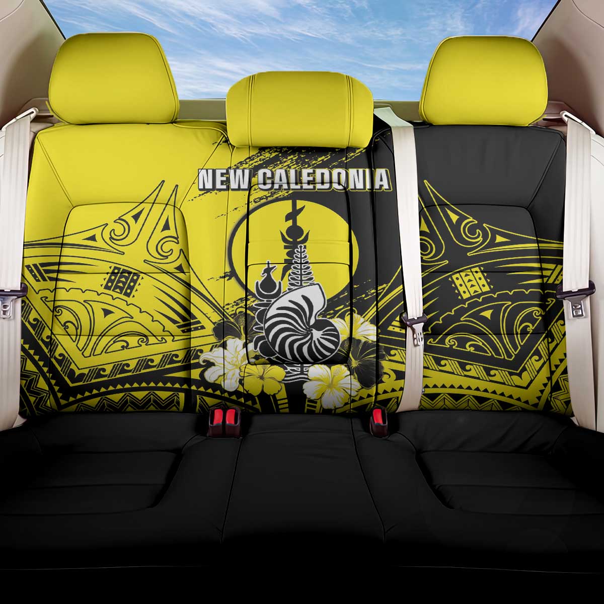 New Caledonia Day Back Car Seat Cover Kanaky Flag Coat Of Arms Polynesian Pattern LT05 One Size Yellow - Polynesian Pride