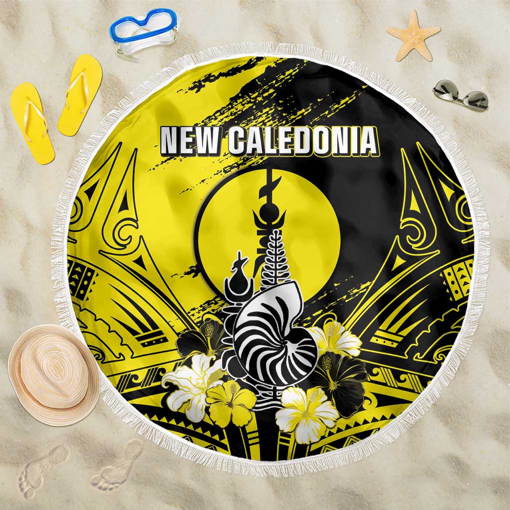 New Caledonia Day Beach Blanket Kanaky Flag Coat Of Arms Polynesian Pattern LT05 One Size 150cm Yellow - Polynesian Pride