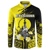 Personalised New Caledonia Day Button Sweatshirt Kanaky Flag Coat Of Arms Polynesian Pattern LT05 Yellow - Polynesian Pride