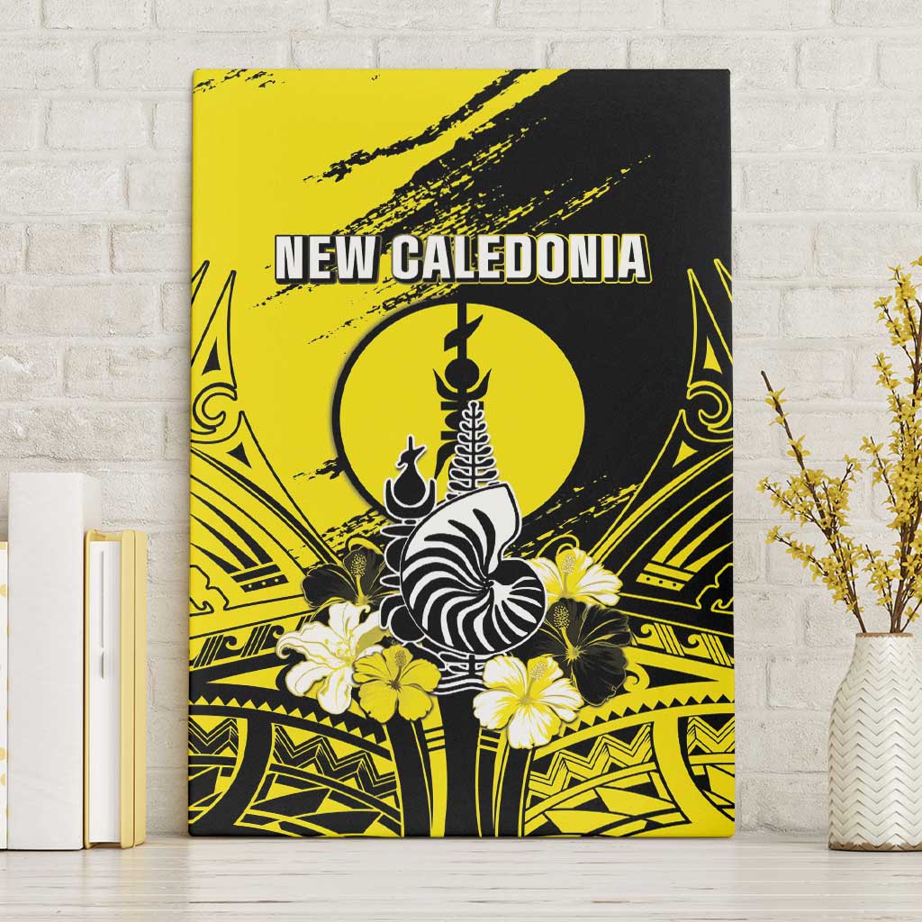 New Caledonia Day Canvas Wall Art Kanaky Flag Coat Of Arms Polynesian Pattern LT05 Without Frame Yellow - Polynesian Pride